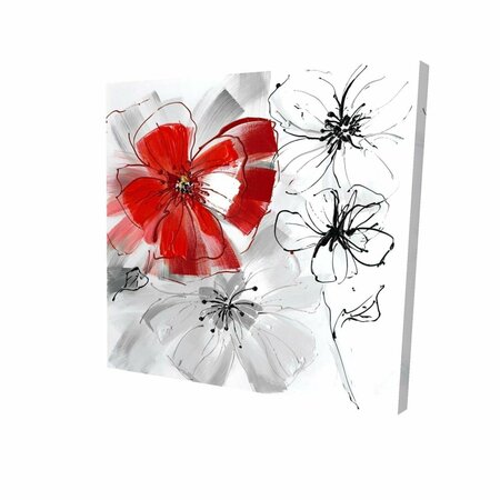 FONDO 32 x 32 in. Red & Grey Flowers-Print on Canvas FO2790372